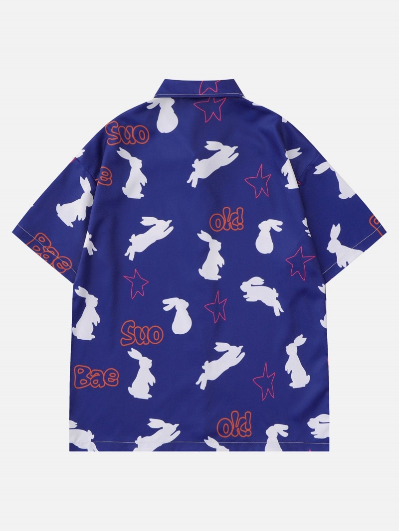 Chemise à Manches Courtes Aelfric Eden Rabbit Chasing The Star Print Bleu | OQI-07697299